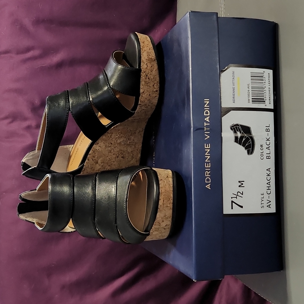 Adrienne Vittadini Chacka Womens Leather Caged Wedges